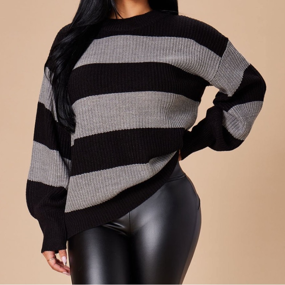 Striped Black and Gray Women's Sweater